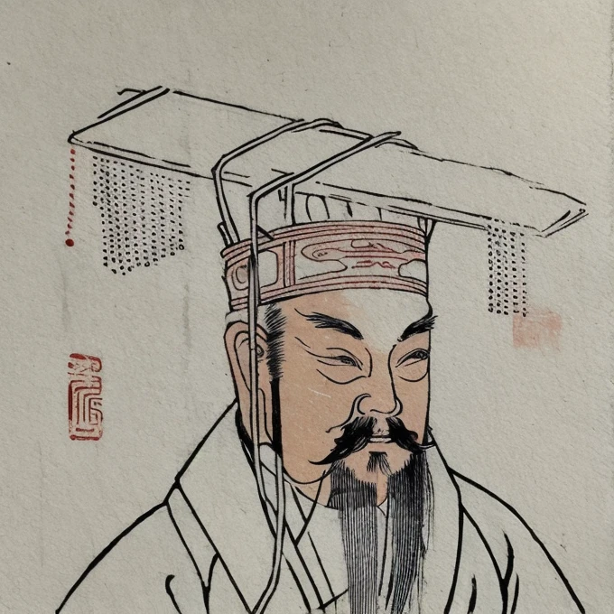 An ancient Chinese man wearing a degree hat