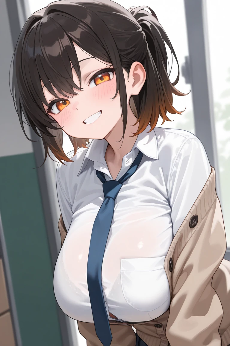 (beautiful face),(realistic face, perfect eyes,1.1),analog style,RAW,real life photo,medium quality,normal aesthetic,break,1girl,(japanese girl:1.1),(round face:1.3),break,(intricate underwear),(masterpiece, highest quality, 16K),masterpiece, highest quality, brown eyes, looking for in viewer, one person in, short_hair, closed_mouth, with collar_shirt, long sleeve、long sleeve、looking for_in_viewer, School_uniform, shirt, white_shirt, wearing a down jacket.small_chest, short hair, hair flower, white shirt, sweater vest, short sleeve, gray skirt,  short hair, hair flower, red bow tie, blazer, brown jacket, long sleeve, Checkered Skirt Amikoto, short hair, hair flower, , white shirt, ((Showing her white panties:1.5)), ((show nipples:1.5)), ((angry:1.3))