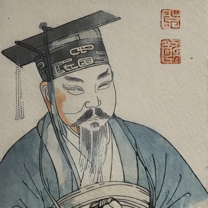 An ancient Chinese man wearing a degree hat