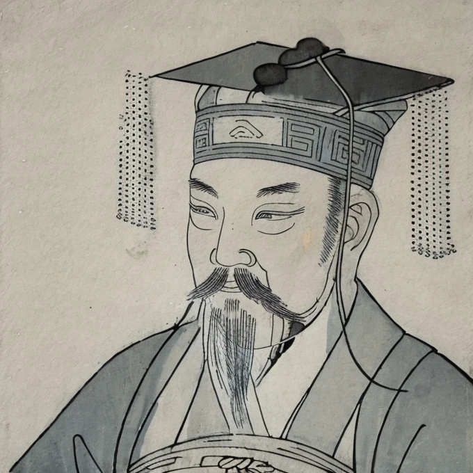 An ancient Chinese man wearing a degree hat