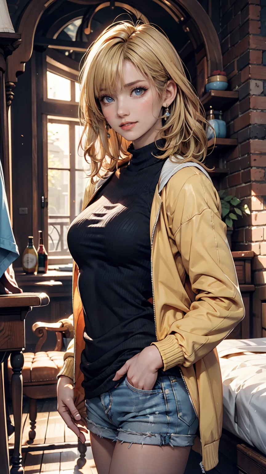 Christian AOT,  1 girl, Alone, christa renz, smile,  hair between eyes,  blue eyes, Blonde,  jacket,  medium hair ,