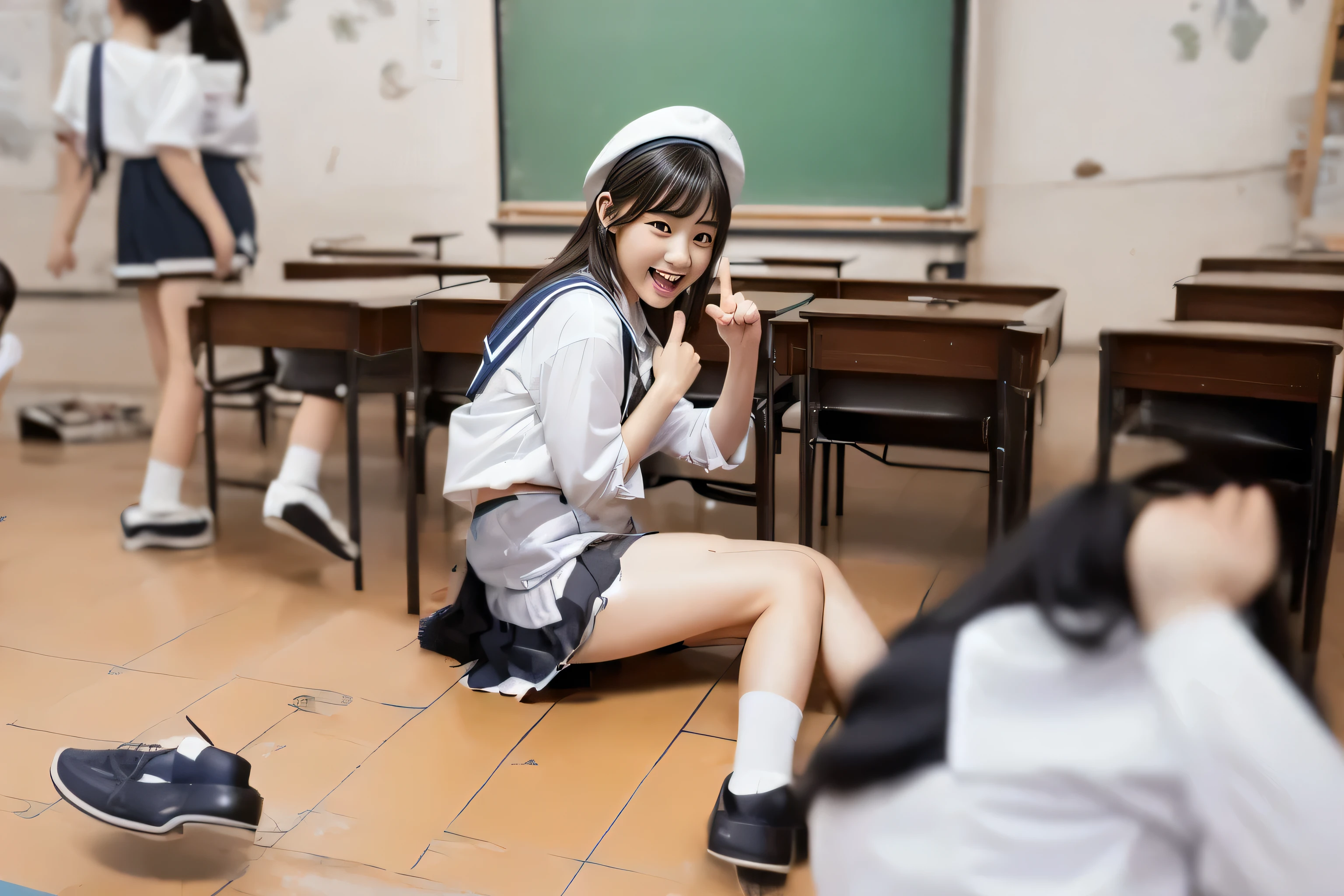 The hem of the skirt flaps