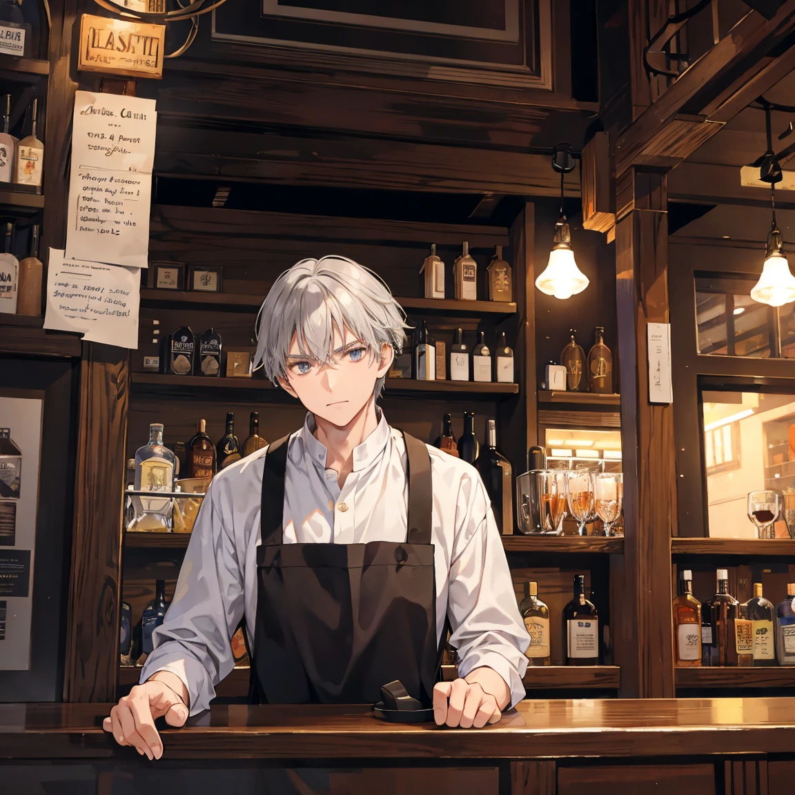 The grey-haired wizard man works as a master at a bar in the city and is chatting with regular customers