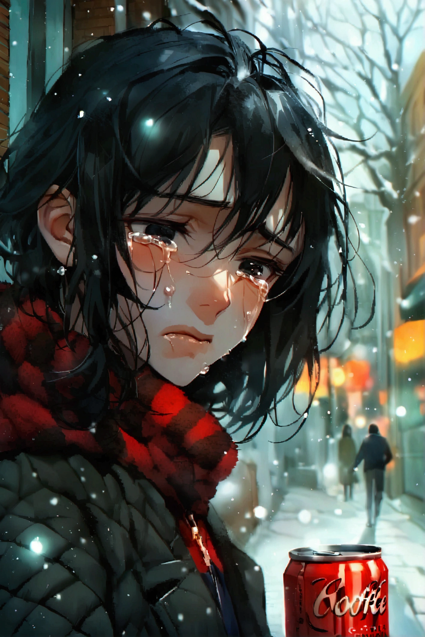 in the middle of the snow with blood, (anime), bizarre scenario, This is Junji, Yusuke Murata, black and white, 8K, anime, horror