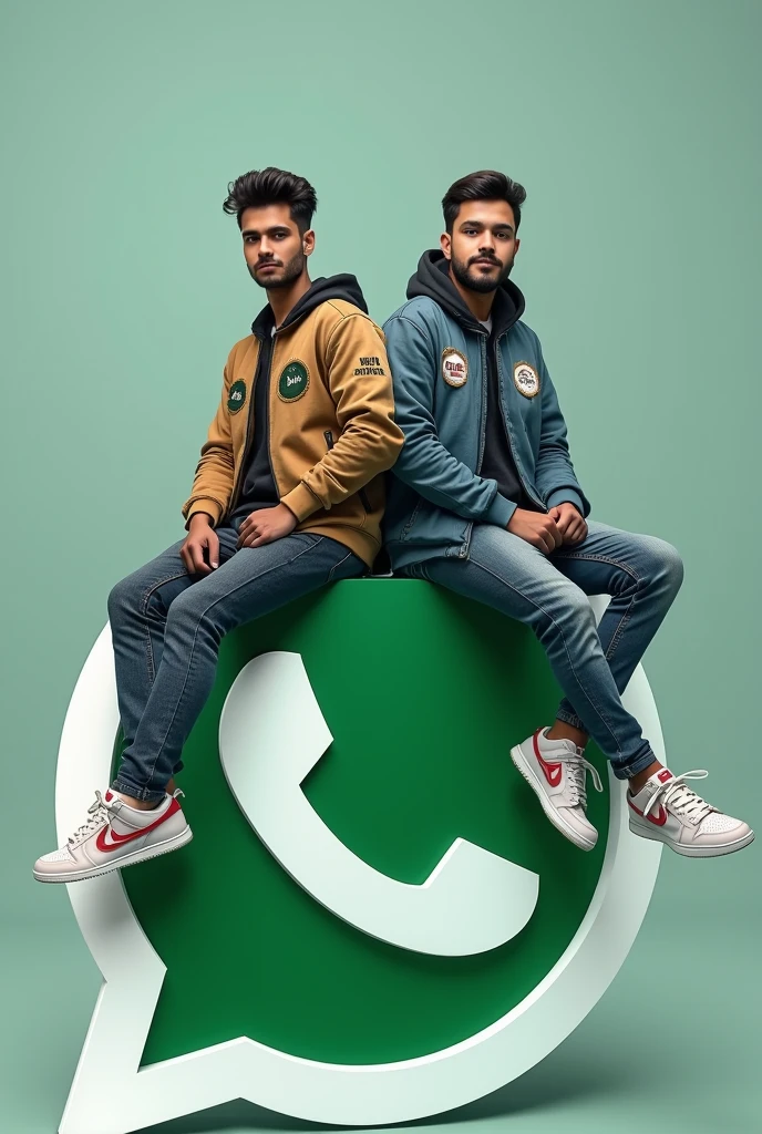 create high quality realistic image of 19 year old boy and girl sitting on a large 3D latter s which is colored with the Pakistan flag design featuring white green stripe and a blue star in the center the background should be a soft gradient from warm to cool tones the boy and girl is dressed flag colour in casual streetwear with sneakers
