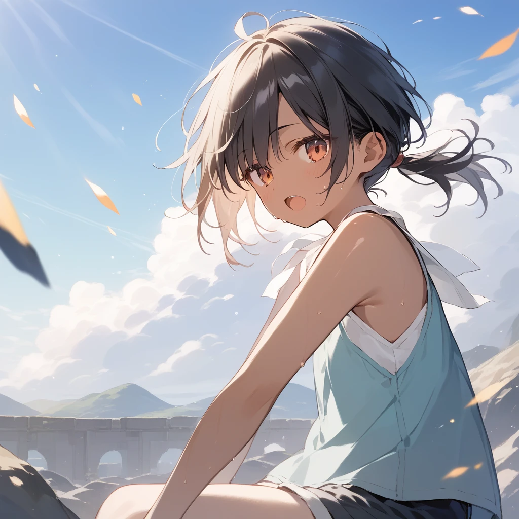 score_9, score_8_up, score_7_up, source_anime, best quality, masterpiece, official art, absurdres, highres, ultra-detailed,waifu2x,Collection: Slice of Life,break,1girl,fantasy world, small breasts, tank top, cargo pants, outdoors, wind, break,(clear line illustration:1.2),very high resolution, very aesthetic, super detailed skin, Best sexual lighting powered by famous artist, 8k,cute picture,beauty illustration,photoshop_(medium),,(Detailed Lighting),best anime 8k konachan wallpaper, pixiv contest winner, 