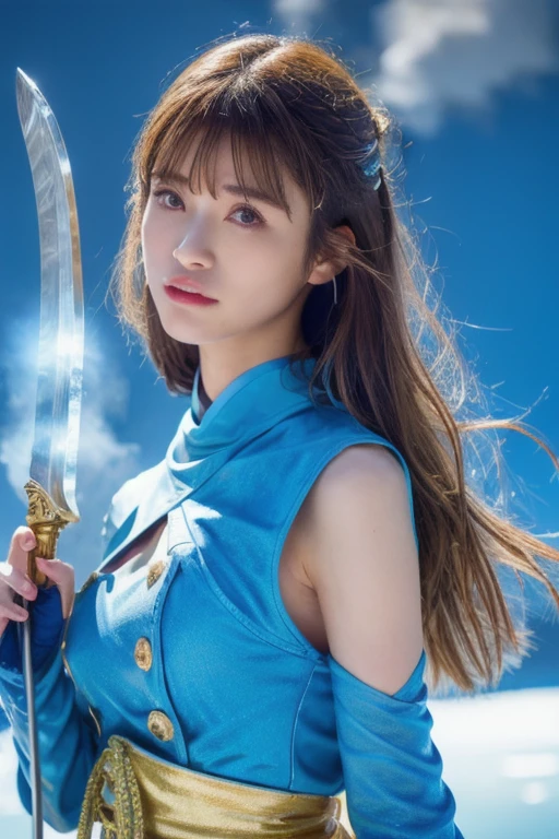 Beautiful 18 year old Japanese woman), cute顔, (Deeply chiseled face:0.7), (freckles:0.6), Soft Light,Healthy white skin, shy, (Serious face), (Sparkling eyes), thin, smile,  Holding a sword decorated with Japanese symbols, twin sword，Blue flames coming out of the decoration, A dragon came out of it、A blue wind blows with a skull ghost, Perfect Judy with a face and scythe，The woman is wearing a proper red outfit made of sickle steel., The woman&#39;s hair is black, The girl is the incarnation of a demon., Dragon on background，(The background of the CG 8k module is very detailed) (Highest quality), (Best illustrations), (Best shade), Highly detailed t-v6 mix 4, (8k, RAW Photos, Highest quality, masterpiece: 1.45), (Realistic, photoRealistic: 1.37), One Girl, cute, Professional Lighting, Photon Mapping,Small face，(cute顔:1.2)



