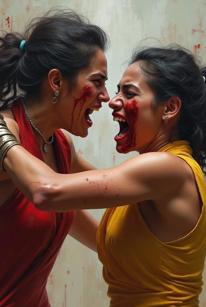 Bloody fight between two women in a market