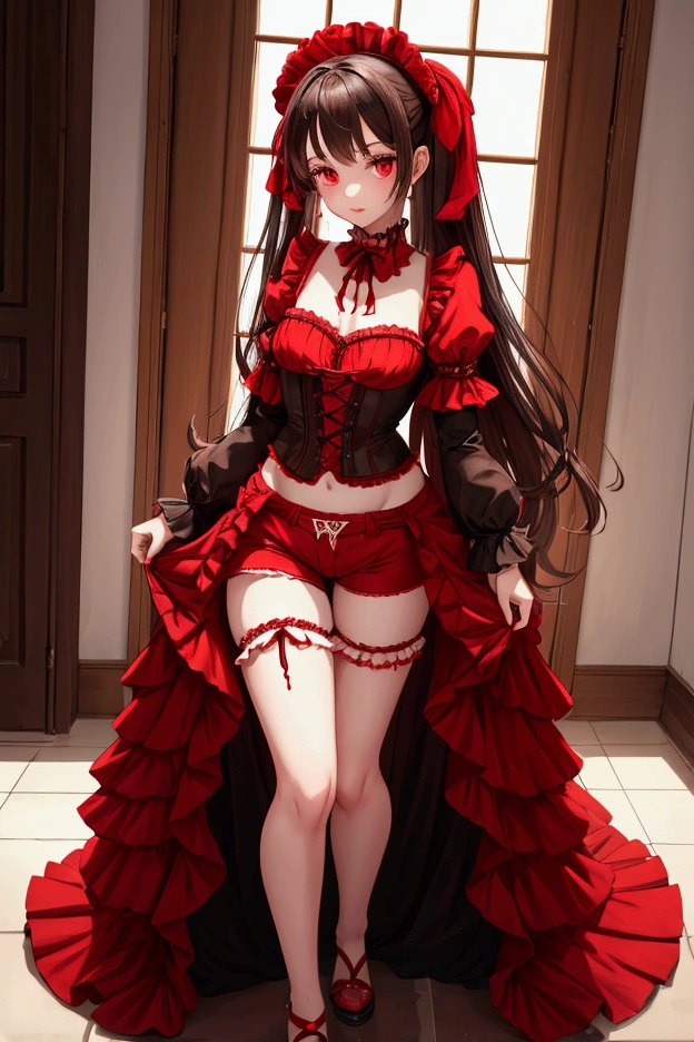 a woman in a red dress and black jacket is posing, seductive girl, beautiful alluring high school girl, extremely detail, girl with red long hair