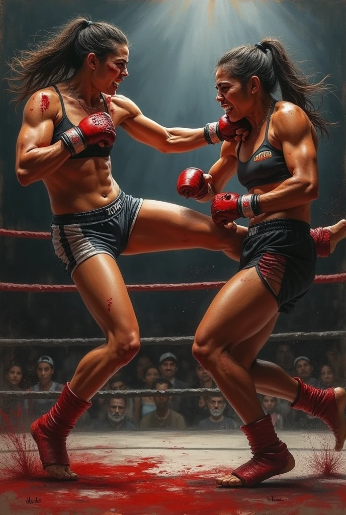 Highly detailed CG Unity 8k wallpaper, masterpiece, realistic, (1girl), (A beautiful 27 year old Middle eastern woman wearing a black hijabi, defeated and collapsed on the floor due to exhaustion kneeling in a boxing match, distressed exhausted expression with her mouth open, wearing tight black shorts, boxing gloves), ((topless:1.2, perfect breasts, nipples, sweaty body:1.1, glistening body:1.2, NSFW)), (female IFBB physique, ripped abs), (private boxing ring:1.1), (full body)