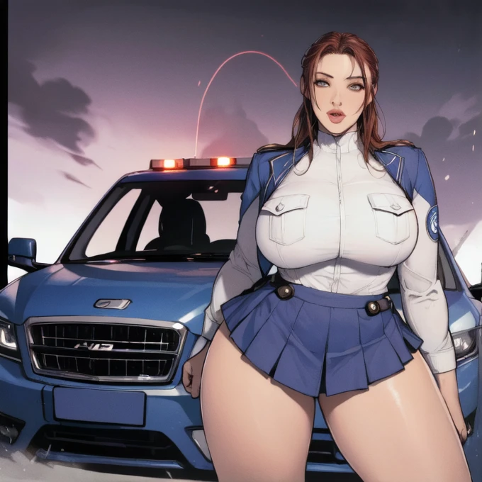 (High resolution CG), (  top quality ), (High resolution CG), (  top quality ),big miniskirt police  　   Police officer uniform , Beauty,        plump lips  
