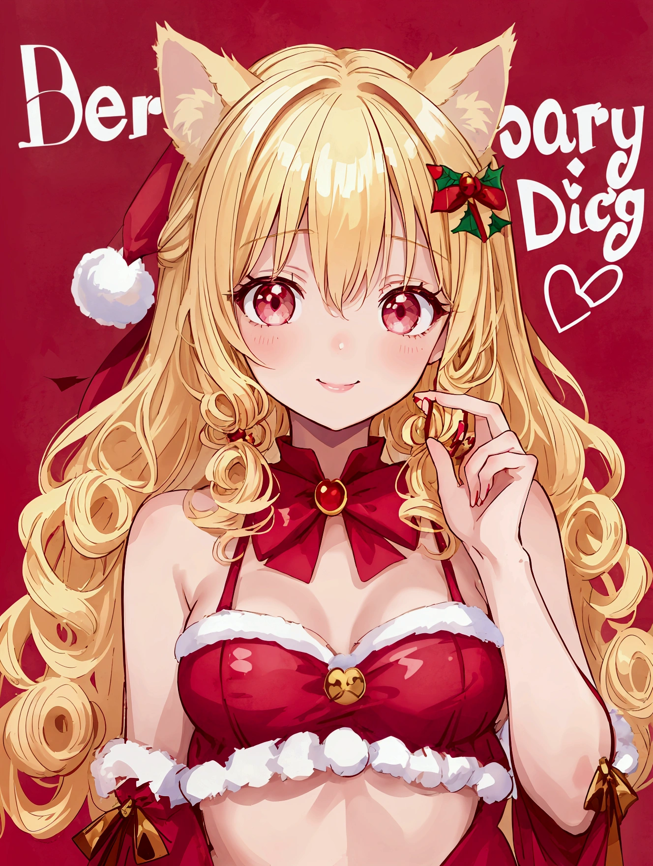 animesque、a sticker、顔と口メインのa sticker、Close-up of the mouth、1beautiful girl、pink santa claus girl、17 age、(((I mainly draw the mouth、super close up of mouth、tongue、long tongue、sticking out the tongue、Show the inside of the mouth、Open your mouth wide and show me your throat)))、Santa's Hat、teak、lip stick、Braid hair、Horns、Colossal tits、cleavage of the breast、simple background、