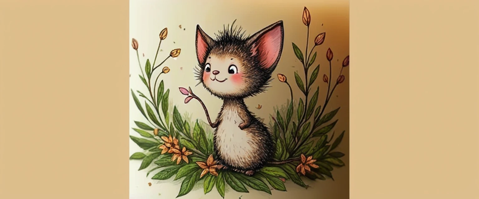 a cat sitting on a branch with leaves, detailed cute artwork, cute detailed digital art, cute forest creature, cute mouse pokemon, anthropomorphized mouse, beautiful mouse girl, cute cartoon character, cute illustration, cute ren's book illustration, by Dechko Uzunoff, Stanley Mouse, cute digital art, cute digital painting