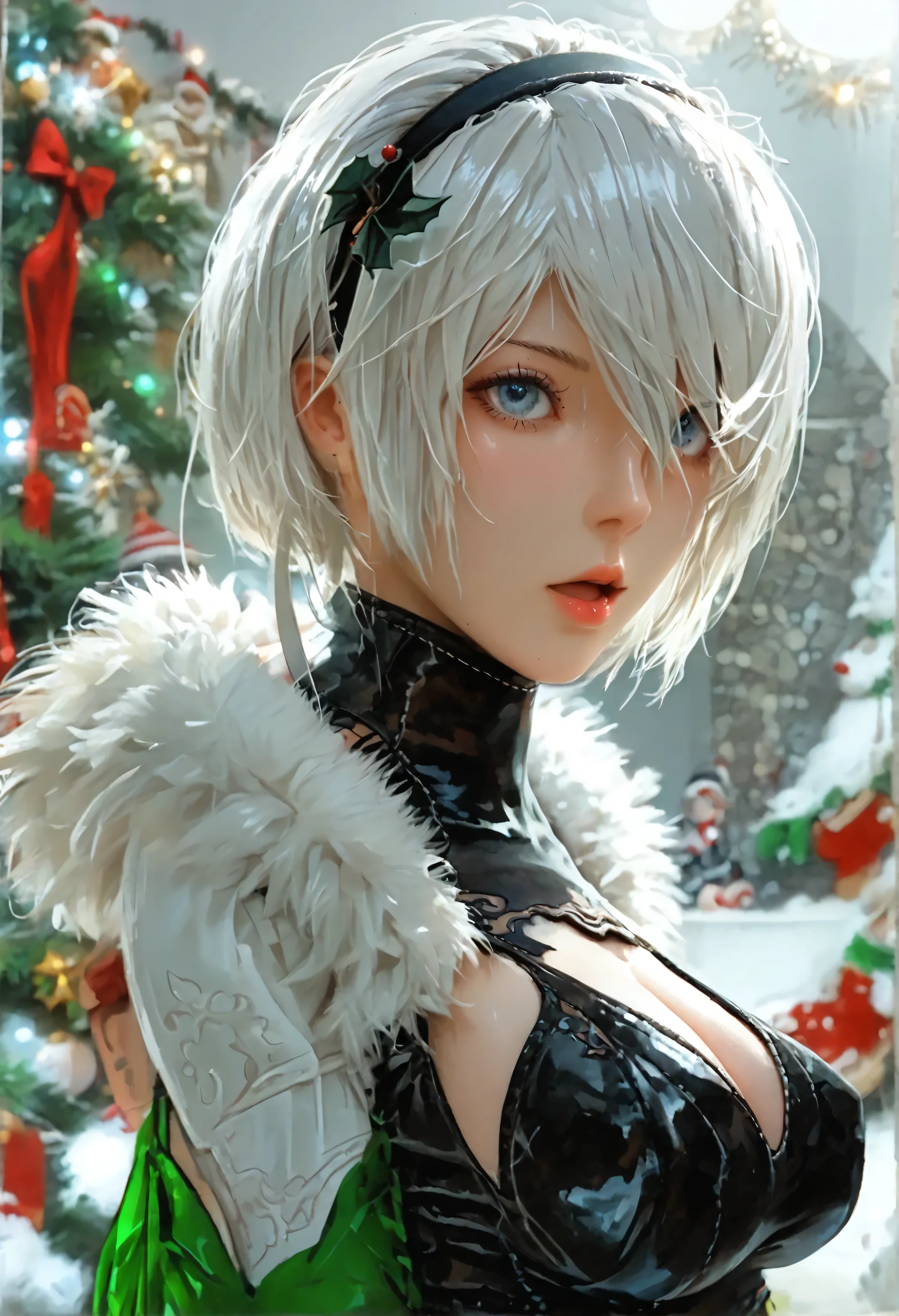 (photorealistic:1.8, highest quality:1.8,8K masterpiece:1.8,High resolution,muste piece:1.8),snow mountainに立つ女性,fantasy,(NieR:Automata 2B:1.9,choker,White High Leg,thigh high boots),(looking at the camera:1.2),(Photo seen from below:1.3),(bob cut,beautiful shining silver hair:1.5), (Large chest:1.3),Pause(Seductive pose:1.5),background(snow scene:1.5,snow mountain:1.3,fairyland forest),(detailed perfect face),normal hands:1.5,normal finger:1:5,normal feet:1.5,(cameltoe)