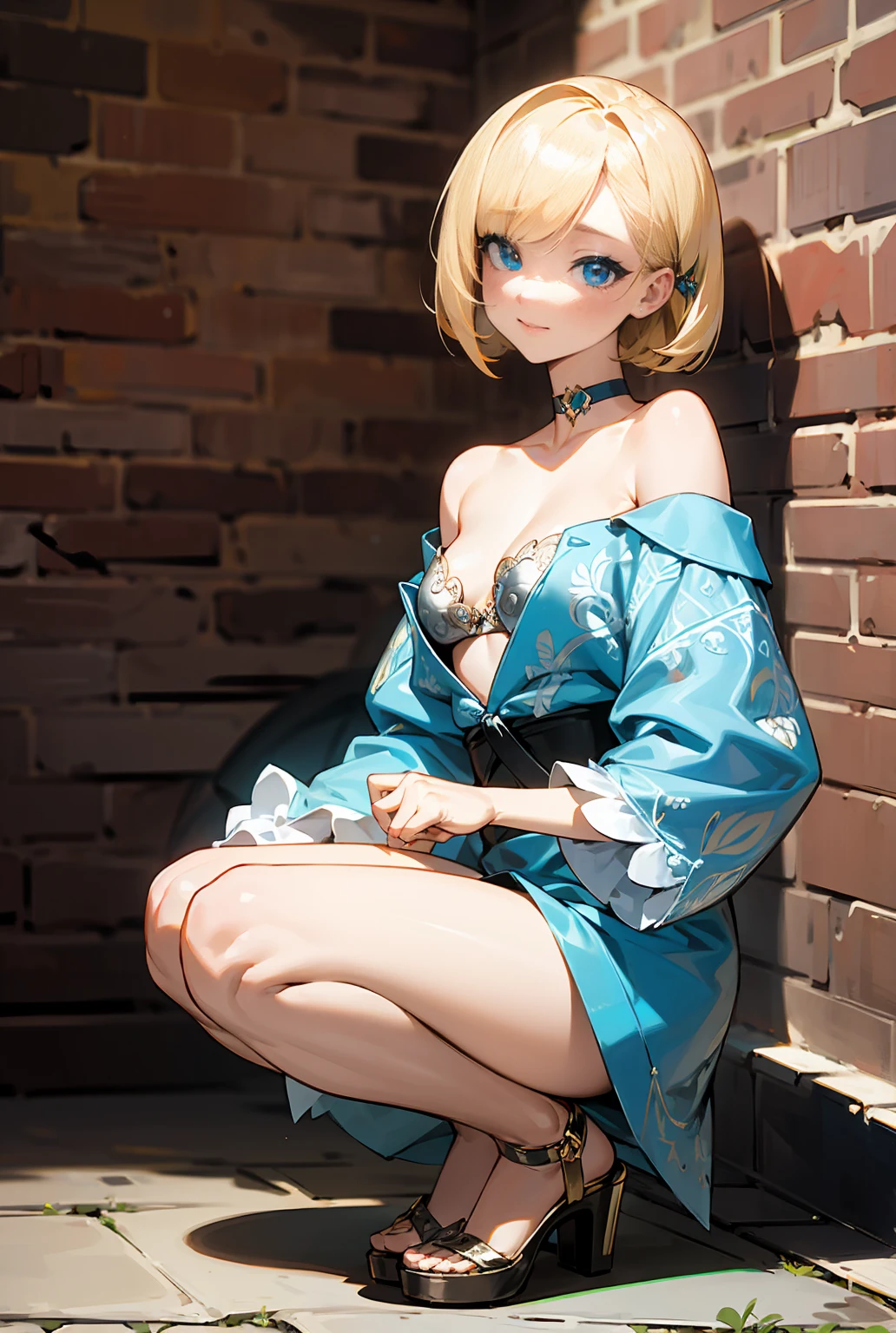 ((Alice Margatroid)), ((Touhou Project)), Cosplay, ((Blonde)), ((Bobcut)), (Bangs)), (Headband)))), ((Blue Skirt)))), (White Cape)))), (Middle Breast), ((Light Clothing)))), ((Navel)), (Pause)))), (Devil's Smile)), (Factory))), Slim Girl Model, 18-year-old female model, (((small doll)))