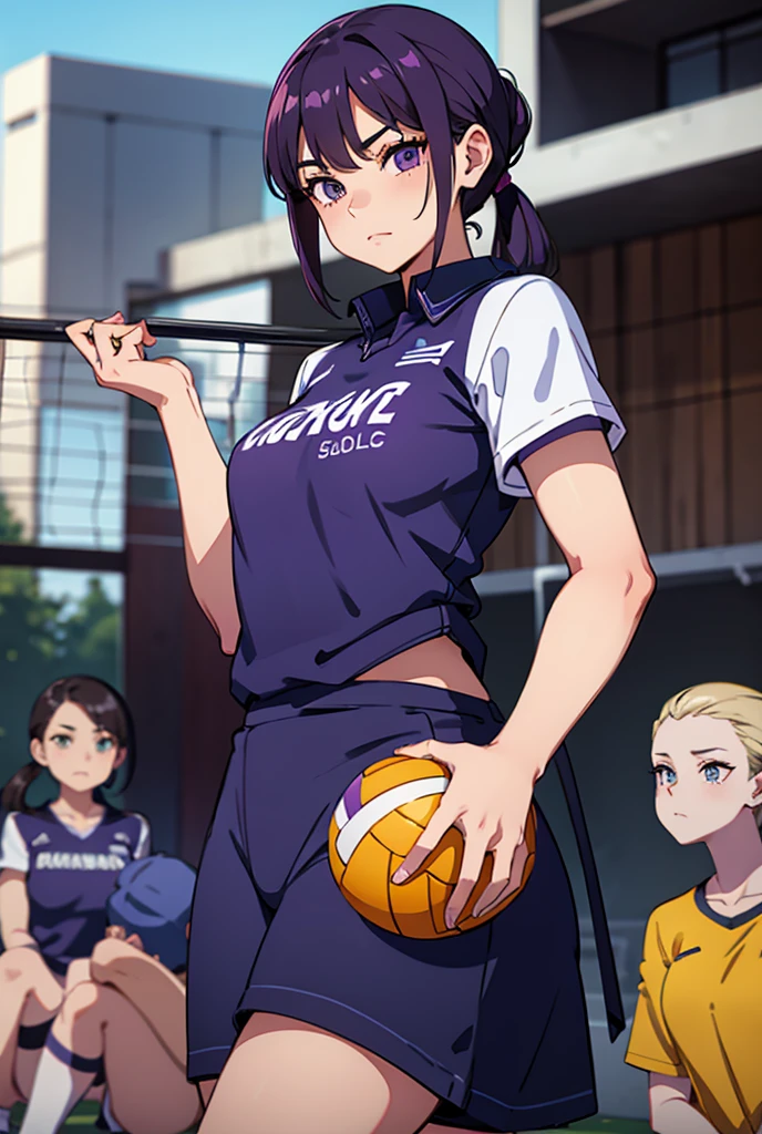 junior high school,Black Hair,Navy blue school swimsuit and leggings,Sweat,Small breasts,Low length