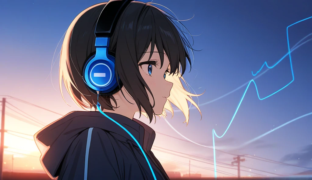 make a video of anime girl listening to music using headphones