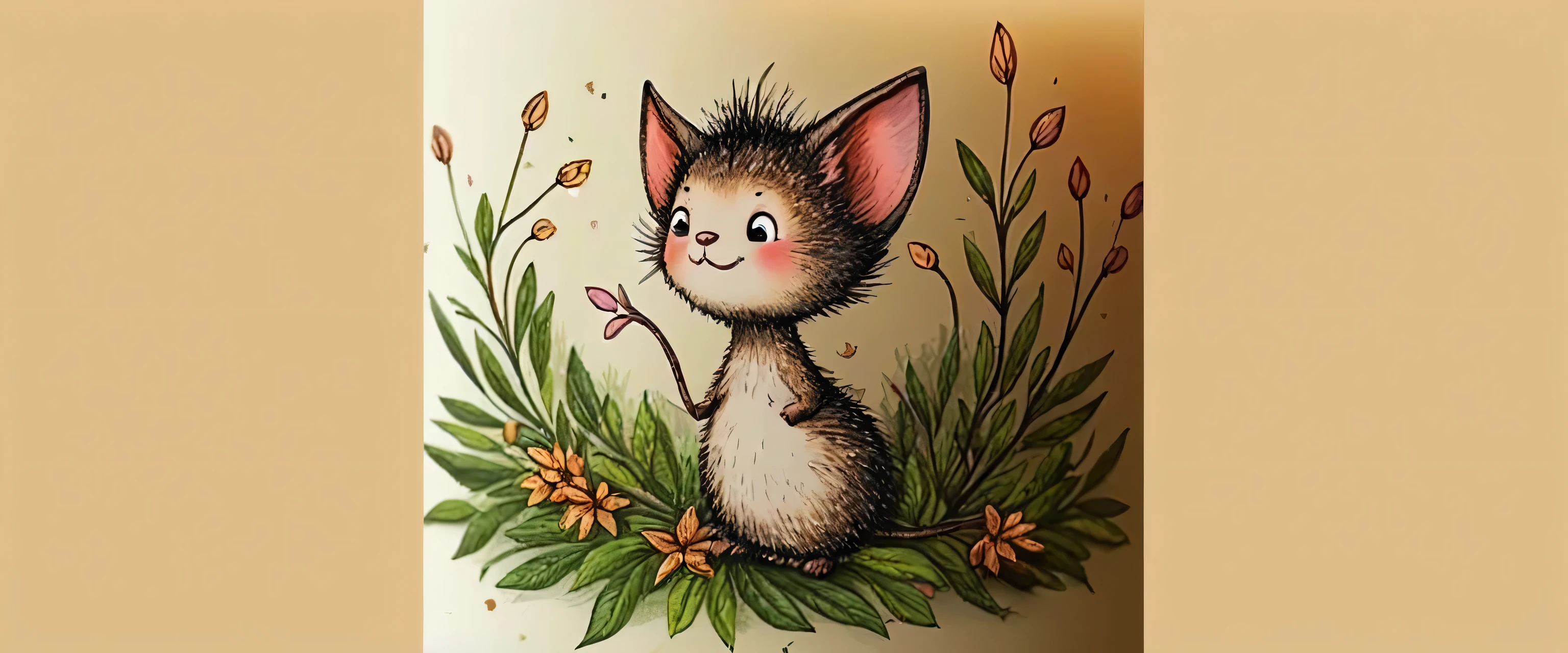 a cat sitting on a branch with leaves, detailed cute artwork, cute detailed digital art, cute forest creature, cute mouse pokemon, anthropomorphized mouse, beautiful mouse girl, cute cartoon character, cute illustration, cute ren's book illustration, by Dechko Uzunoff, Stanley Mouse, cute digital art, cute digital painting