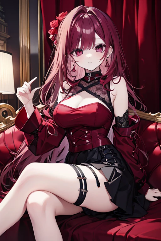 Highest quality、Highest quality、Masterpiece、girl((Metal body,Age 25、as soon as、Highest Bust、Medium Bust、Wide open chest、Red glowing eyes、Black Ear、Red Mesh、Disheveled Hair、Loincloth、thin、The best valley、Open chest、Red Cape、hair ornaments、Full body view、Black short-sleeved hoodie、Red pants、Ruby Necklace、No underwear、hat,Intoxication、Sit on a chair、Crossing your legs))、high quality、Beautiful Art、background((night、Red room、Cool chair,Cool chess board、table、red wine))、flight、Flying Debris、Depth of text、movie、Visual Arts、Perfect Art、8K、Genuine、