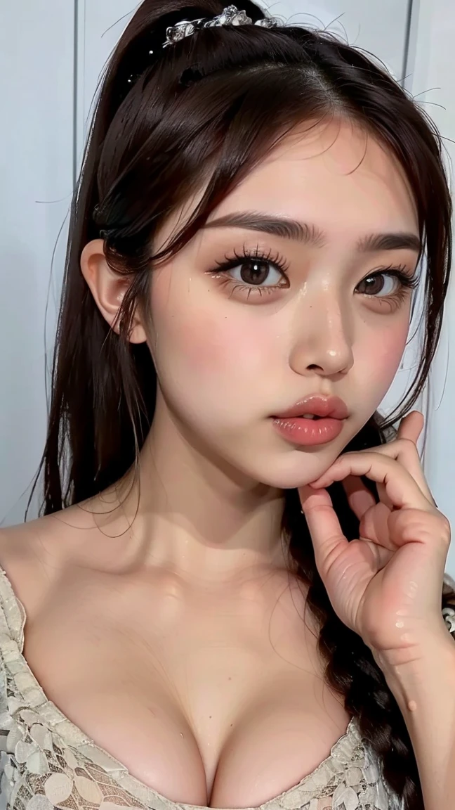   liquid applied to the face  ,   highly viscous liquid  , Liquid on face,   ponytail,    an off-shoulder cardigan , throw, Seductive lips ,   lip gloss, Seductive lips, 艶やかな  lip gloss,   I applied too much serum to my face ,  cloudy serum  ,   serum applied to the face  ,  cloudy serum  ,  facial serum  ,  realistic で詳細な美容液,   high viscosity serum  , ((  eyes staring at viewers)),  foot pose 1  , Sharp Eye, High Concentration  ,   makeup eyes  , iris, Natural tear troughs, small nose,Beautiful Nose,  top quality, 最 high image quality,  realistic , (  high image quality:1.2),  Lips Close-ups ,  Focus on the lips , (   one on the face  .3 ),Kissing Face, ( Poke out your lips  ),   ponytail,Shen