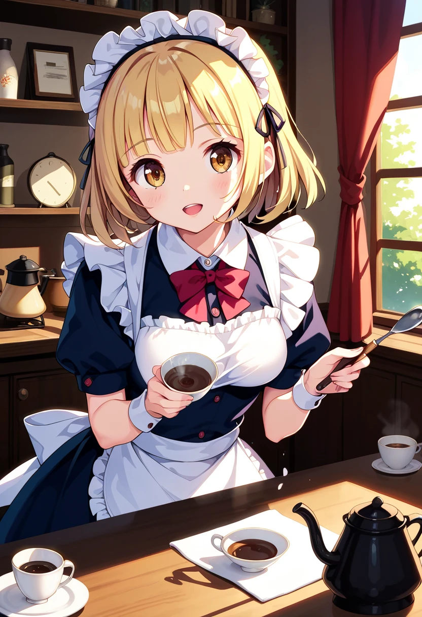 1Girl, yuki mio, maid dress, Brewing coffee,