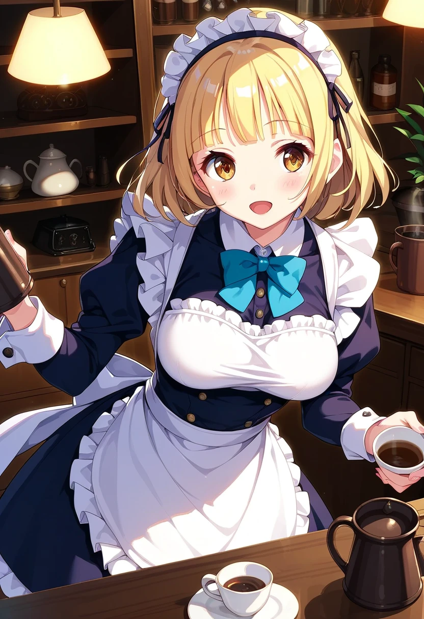 1Girl, yuki mio, maid dress, Brewing coffee,