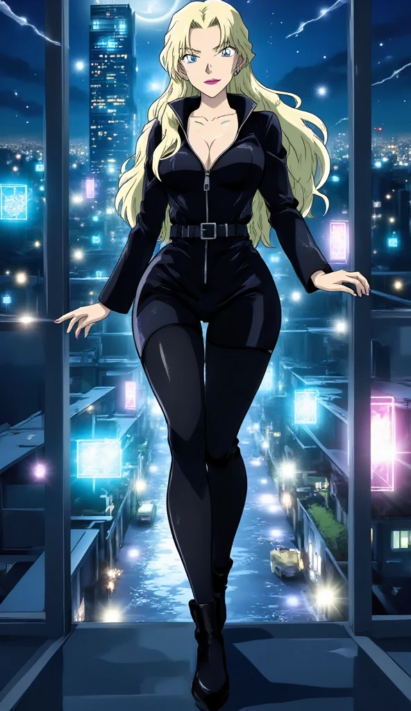 (best quality,4k,8k,highres,masterpiece:1.2),ultra-detailed,(realistic,photorealistic,photo-realistic:1.37),1girl,anime style,Lucy,attractive figure,black leather outfit,beautiful woman,walking on glass facade,building,dazzling lighting effects,world inverted,shiny hair,confident expression,cityscape background,neon lights,night scene,modern architecture,sharp focus,physically-based rendering,extreme detail description,professional,vivid colors,bokeh,gorgeous eyes,perfect nose,beautiful detailed lips,extremely detailed eyes and face,long eyelashes,high contrast,reflective surfaces,glowing lights,futuristic atmosphere,smooth skin,dynamic pose,urban environment,sparkling effects,reflections,stylized illustration