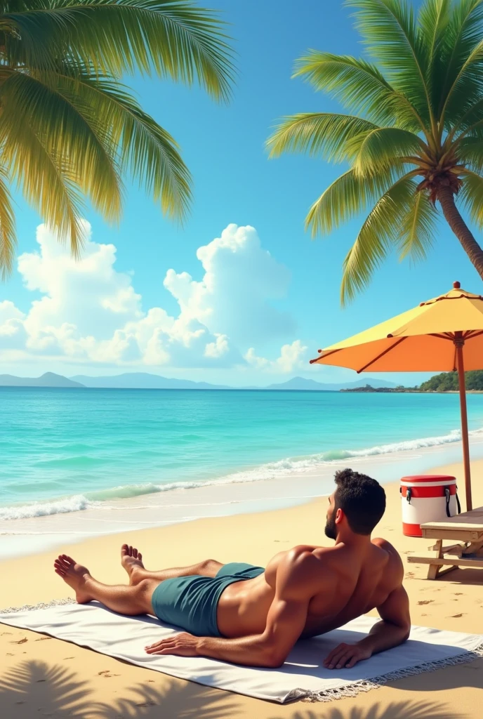 Messi is laying in a beautiful island 