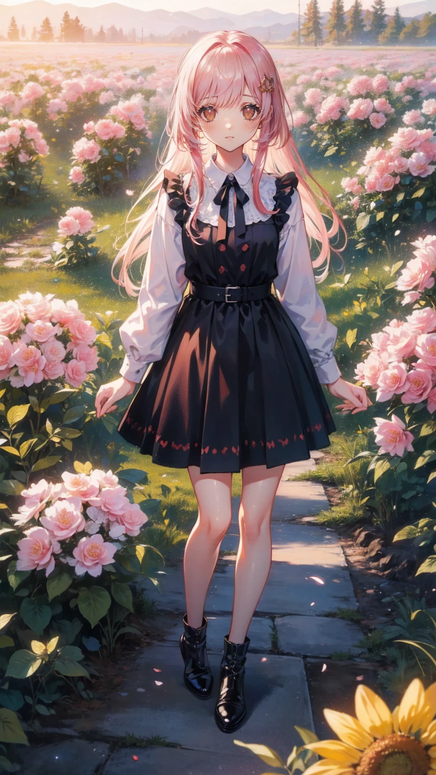 (masterpiece: 1.2), ( Standing facing a very detailed : 1.2), ( Standing facing a very detailed  CG: 1.2), (  high image quality: 1.2), (最  high image quality), 8k,   Animated Illustration  ,   A girl with vermilion hair and a slightly sad expression is sitting in a field of flowers, butterfly 々View、((There&#39;私の指の上のbutterfly々 々))、butterflyが舞う々dance、Beautiful work
