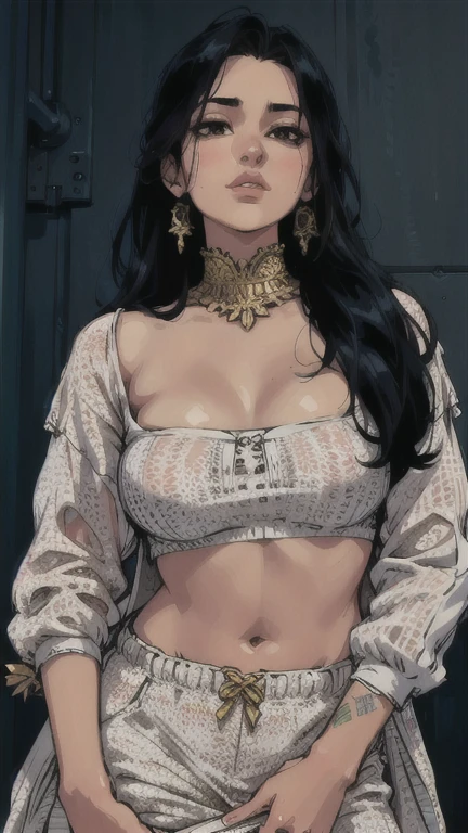 masterpiece, Catherine Zeta Jones as Dejah Thoris,female general, alone, Bust Close-up, (White background:1), monochrome, draw line, (illustration), black hair detailed, (NSFW:1), big breasts, detailed eyes, (smiling:1), happy, (naked:1), nipples, areola, mons pubis