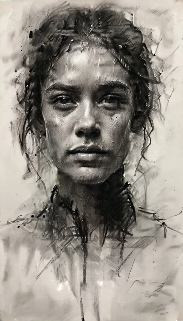 black and white charcoal portrait,Позитив Клип L 8k, отмеченный наградами, proФessional close up, 
style oФ Casey Baugh, style oФ Pino Daeni, beautiФul woman,contour line sketch all over the paper , abstract background
---------