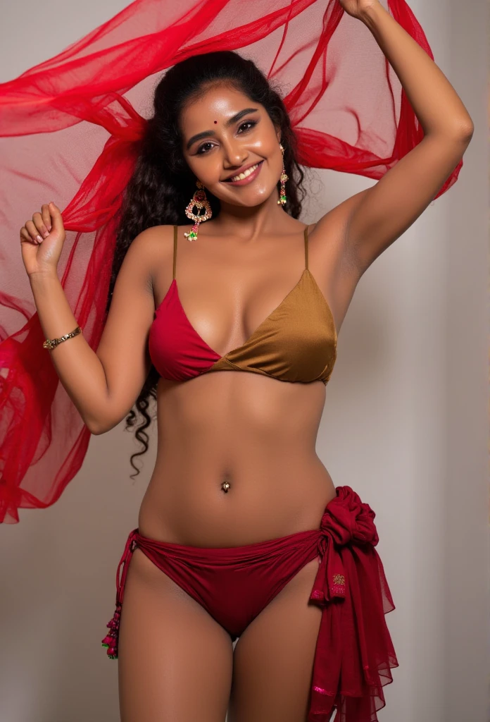 Nude, hourglass figure, perfect legs, long hair, looking at camera, smiling