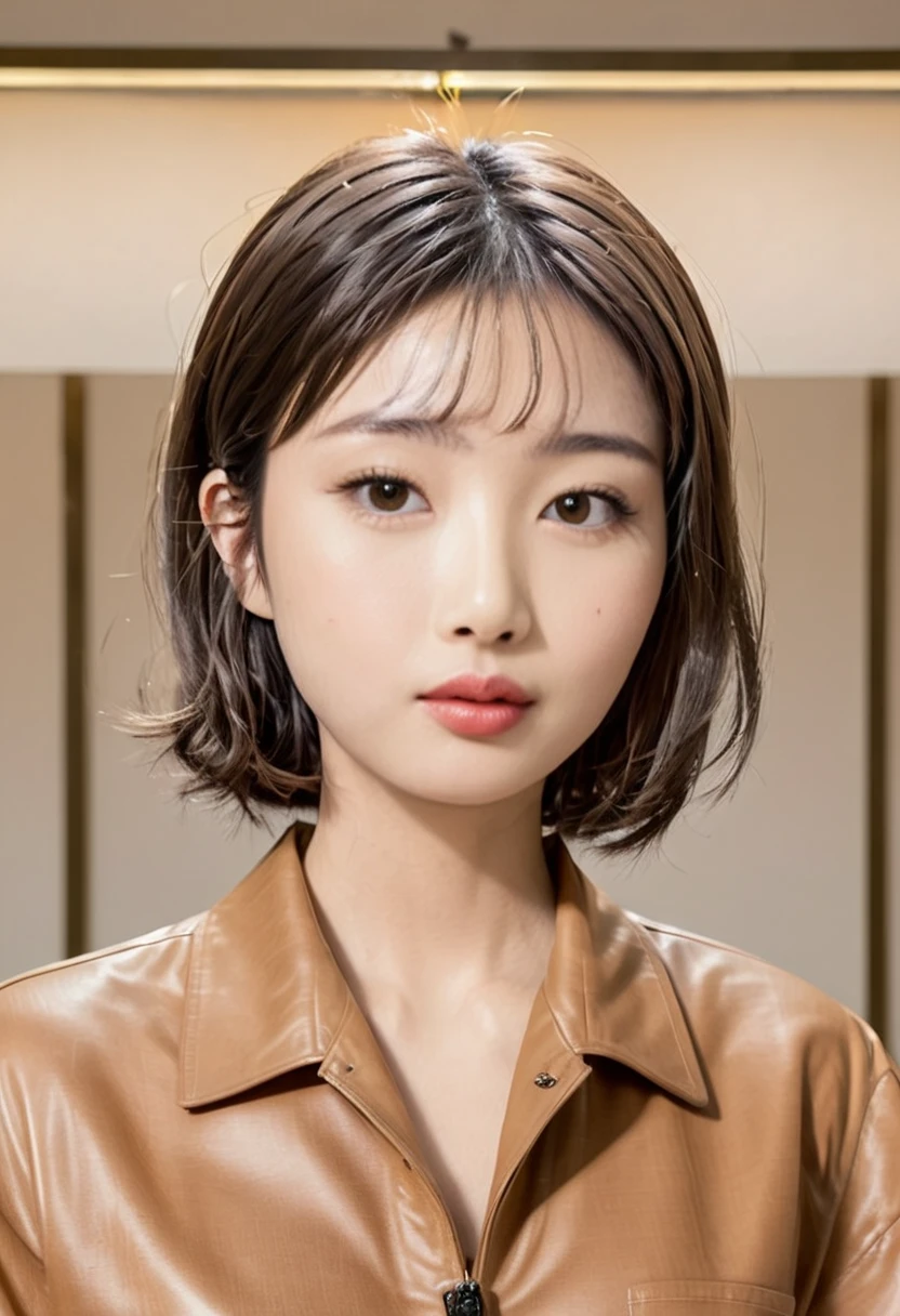    perfect drape configuration   ,  proper placement , Golden Ratio, (masterpiece,   top quality:1.331), Extremely close,   fine skin ,  oily skin , Brown Hair,   wavy hair  , A beautiful 23 year old Japanese woman is applying lipstick,   professional studio lighting, Shen