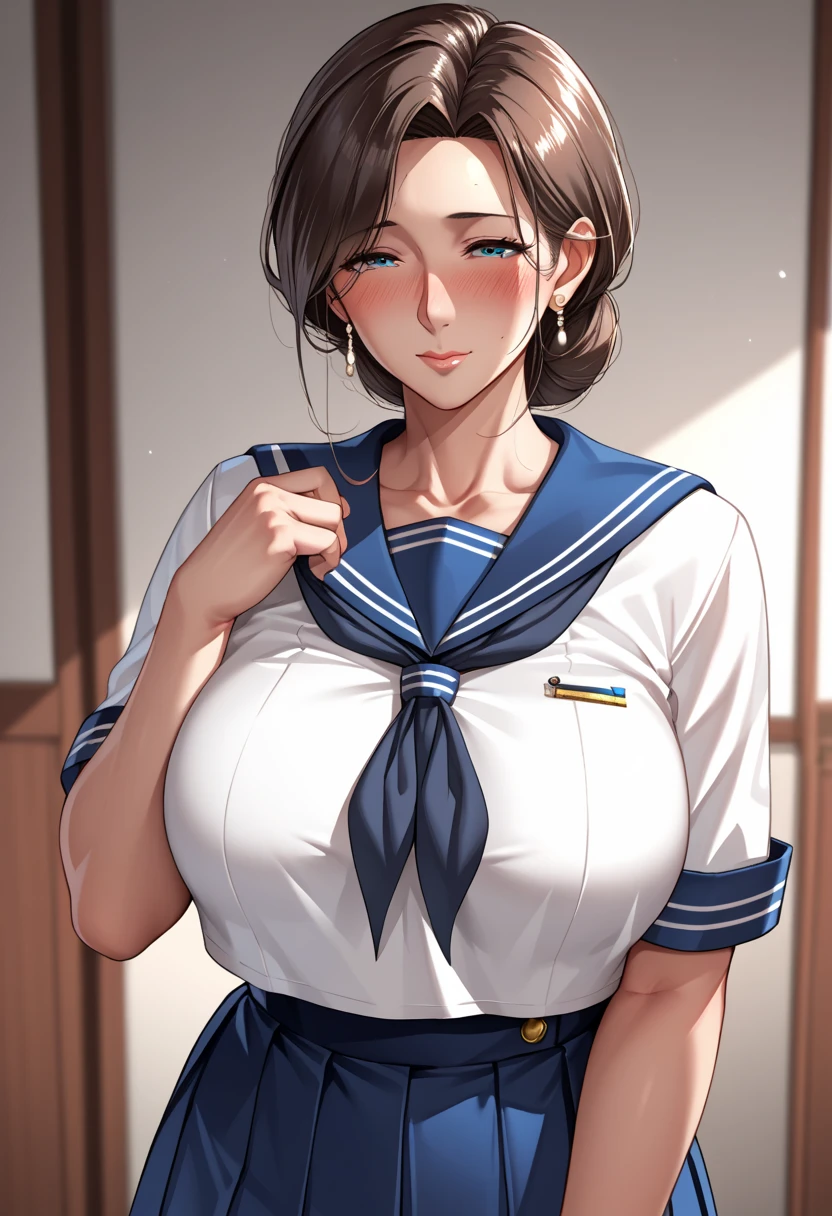 super high definition ,8k,score_9,Source_anime, sailor suit,milf,blush,