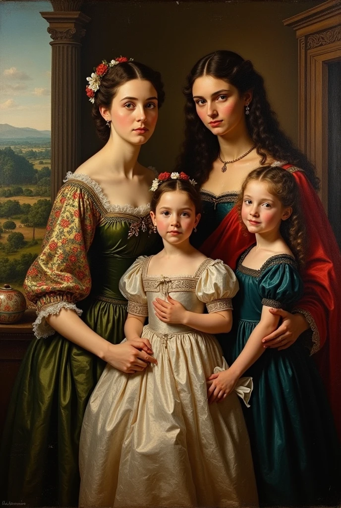 1880 ,mother and her 2 tween daughters on a magazine cover, vibrant colors, high-resolution, realistic portrayal,Victorian style, view forward, loving bond, trendy attire, captivating smiles, natural beauty, professional lighting, contemporary style, artistic composition,  victorian age beauty, professional lighting, contemporary style, artistic composition