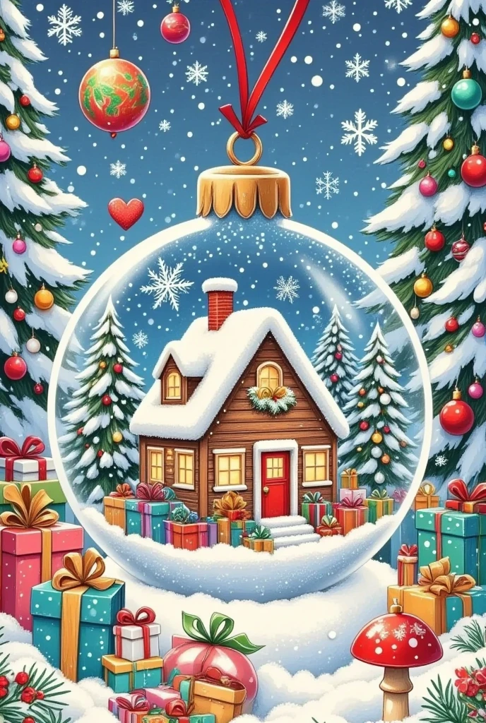 christmas Snowball with a house inside and trees in the background,  Digital Art by Marie Bashkirtseff, shutterstock,  Digital Art,  profile picture,  snowflake glass ball , Snowball,  profile picture,  profile pictureture, inside a Snowball, ❤🔥🍄🌪, 🌲🌌, Traditional Art,  profile pictureture 1024px, 8K))