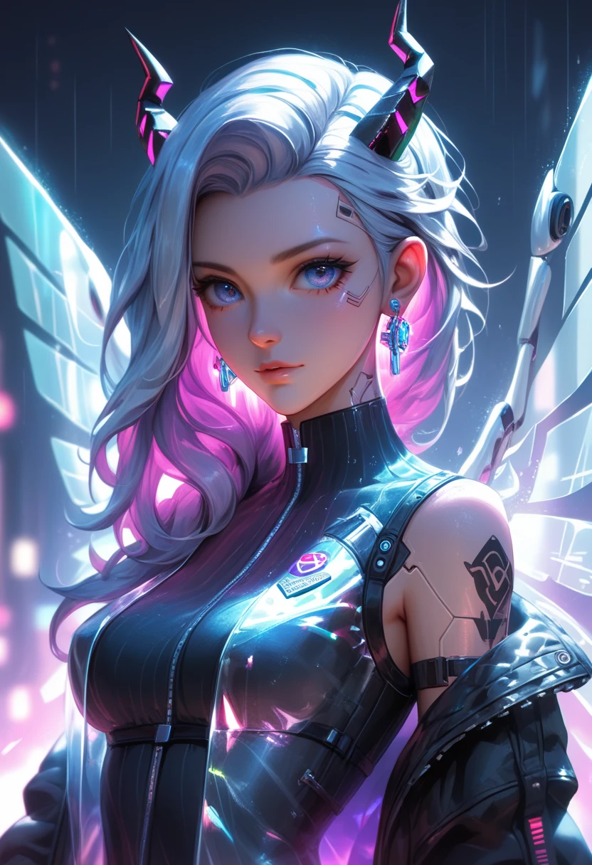 ((upper body)), best quality, masterpiece, a Japanese woman with ((Luminescence white hair)), ((detailed pearl blue eye)), high detailed goddess soul, focus on character, solo, (style swirl magic), solo, from front, front view, looking at viewer, detailed face, ((Luminescence Lighting Magic Circle theme)), perched on a ledge, tight neon body, light streaks, dark abyssal wanderer abstract, ((Simple Luminescence Neon Gown)), inscribed with mystical runes, outdoor dystopian background,
