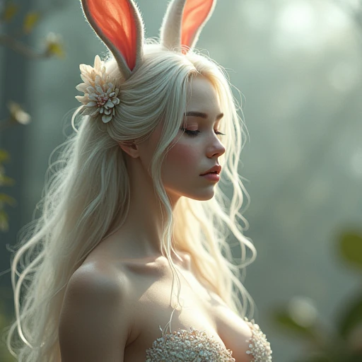Recreate this image, a white rabbit woman,long hair sex, new, on a starry night