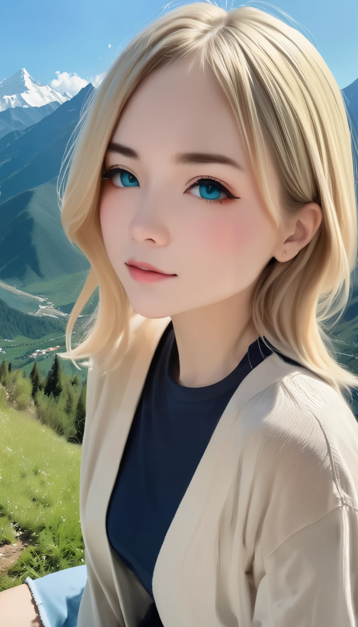 14age、 top quality, absurd , ultra detail , In the mountains_this, one girl , Alone_concentrated, Hair Down