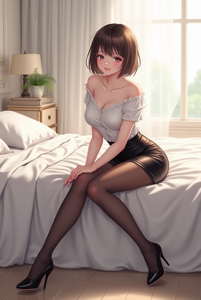 masterpiece,8k high quality detailed,highres,anime,,
illustration \(artbook\),
,OfficeLady_SenpaiSan_DoukiChan_ownwiafu,1girl,brown eyes,brown hair,jewelry,short hair,necklace,hoop earrings,forehead,large breasts,collarbone,nail polish,earrings,bracelet,hair behind ear,detailed_face,((Contemplative expression)),[(<lora:tutult:0.6>, tutult,bodysuit,pantyhose,[black_high_heels],[see-through,covered_nipples])],
<lora:dangle15:0.8>,shoe_dangle,thighhighs | pantyhose | no socks, high heels | loafers | sandals,1girl,sitting,on_desk,legs up,looking_at_viewer,from side,blush,heavy breathing,seductive smile,
(,realistic clothing texture,realistic_skin_texture),<lora:velvia:0.6>,<lora:ANIME_SenpaiSan_DoukiChan_ownwiafu:0.65>,<lora:more_details:0.3>