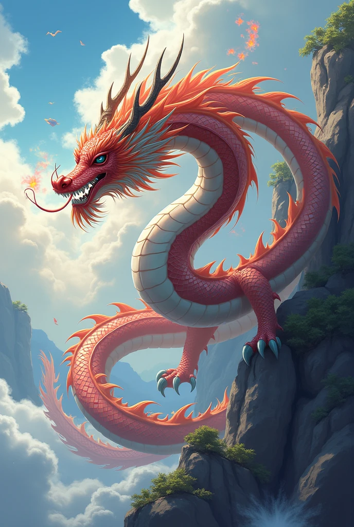 1 red asian dragon,Cream horn,the east,cool