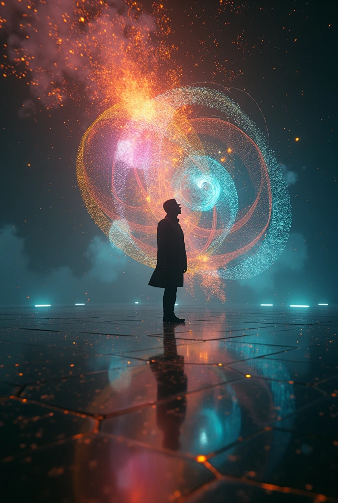 A handsome teenager raises the black hole with his left hand and sees it。Side Body。