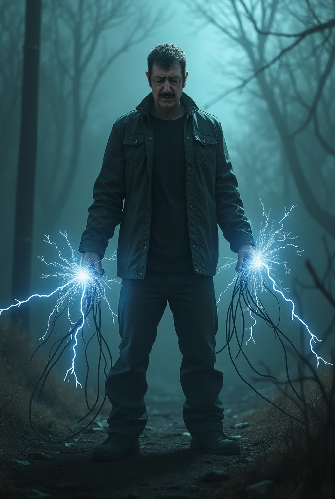 skinny hairy man getting electrocuted