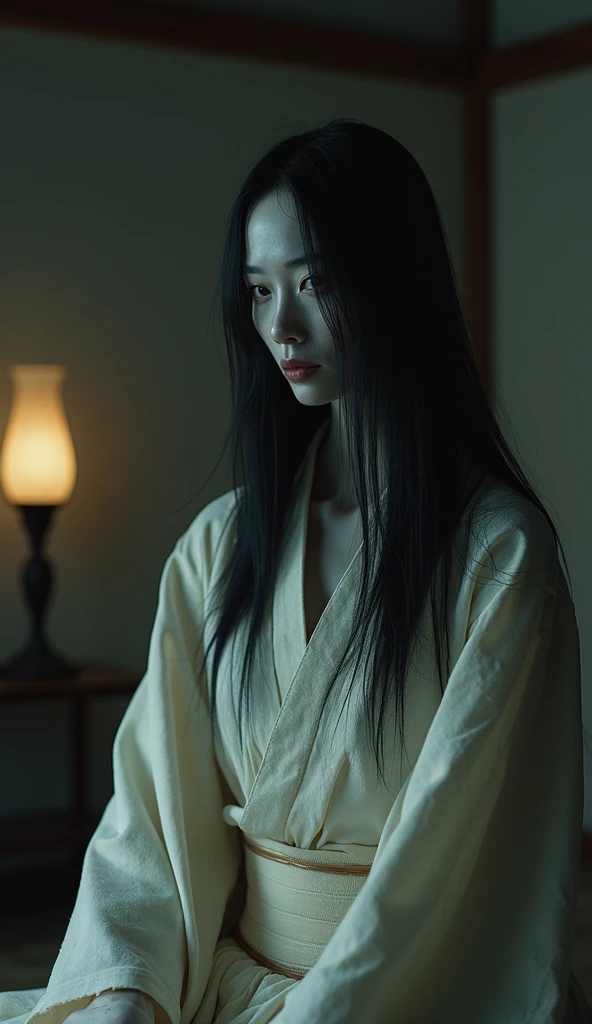 Female ghost seen through frosted glass Japan