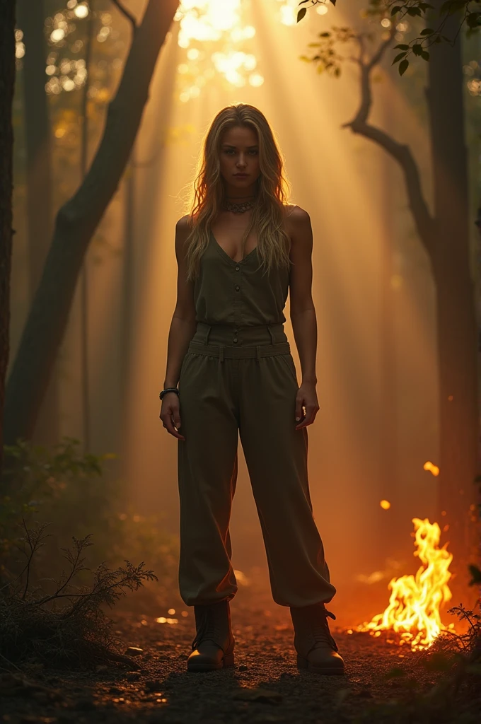 A highly detailed and hyper-realistic depiction of a disgusted old red skin blonde woman with scars and wrinkles on her face. ((Full body, bare feet)). The character is surrounded by mist, evoking a mysterious and eerie atmosphere. The lighting is dark and atmospheric, with a red smoke adding a touch of sinister ambiance. The image is of the best quality, with a resolution of 4k and HDR enhancement, showcasing the utmost level of detail and realism, sfw, full body shot.