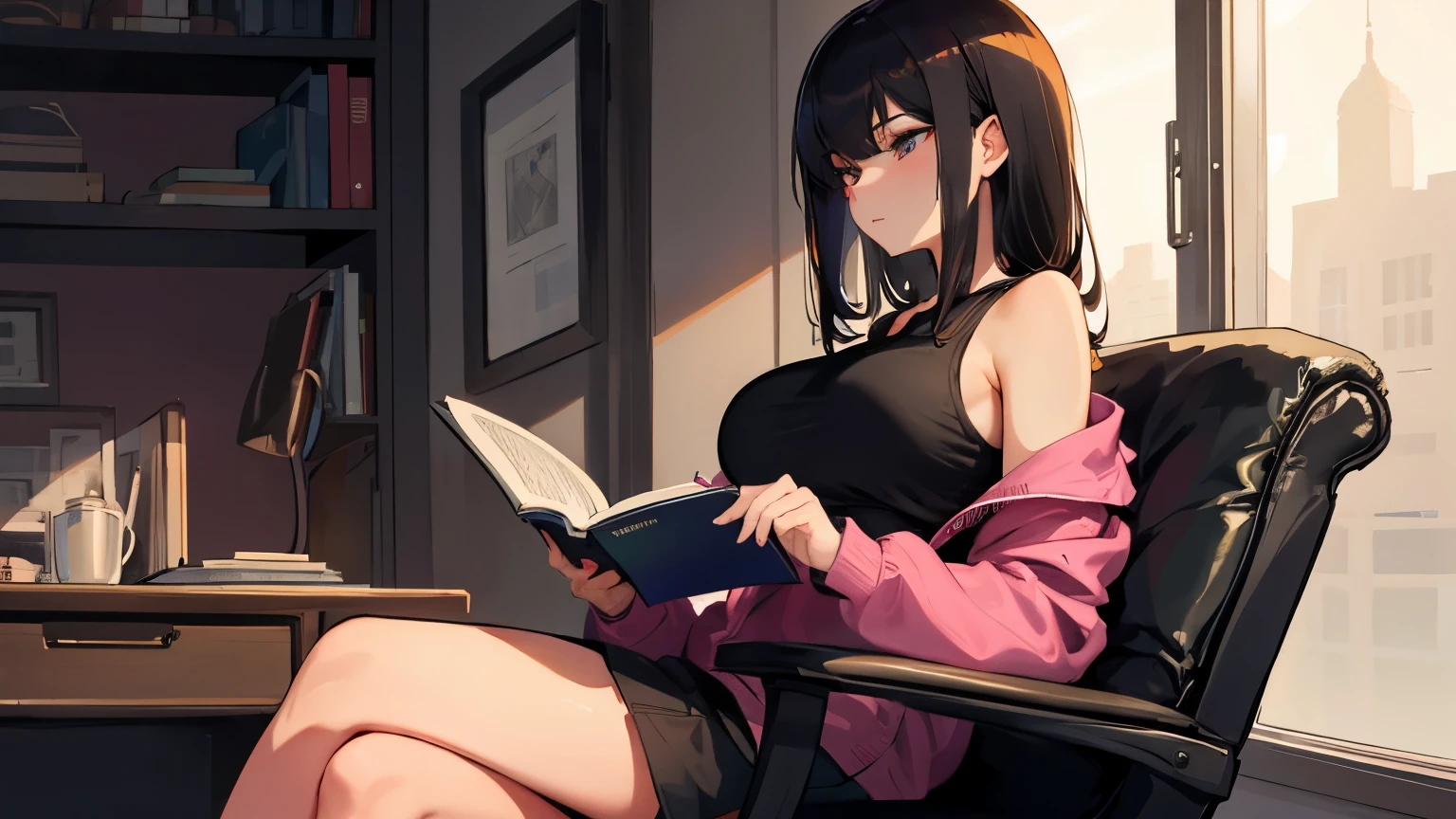 Anime girl in a miniskirt, Reading a book,whole body,Complete two-legged,Complete Hand,Makoto Shinkai's art style, Shinkai Makoto style, Painted in an anime artist's studio, By Shinkai Makoto. Digital Rendering, Lo-fi Girl, ( ( By Shinkai Makoto ) ), in the Makoto Shinkai's Style, Anime Style 4k, Makoto Shinkai's Style, Created by Anime Painter Studio、sunset、At dusk,(Ultra High Definition CG Integrated 8K Wallpaper: 1.2), (Beautiful Skin: 1.2), (Pale skin: 1.3), (Hyper Sharp Focus: 1.5), (Ultra Sharp Focus: 1.5), (Beautiful pretty face: 1.3), (Highly detailed background, Detailed background: 1.3), Ultra Realistic Photo, Ultra-sharp images, Hyper-detail image