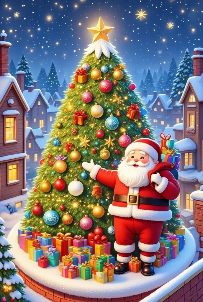 there is a  Christmas tree with a Santa Claus clause and a reindeer, Photo of Kanbun Master, tumblr, Arts and Crafts,  happy ,  Christmas,  Christmas night,  happy !!!, 🤬 🤮 💕 🎀,  OFFICIAL ART , 😃😀😄☺🙃😉😗,  profile picture, season!! : 🌸 ☀ 🍂 ❄,  cute, Santa Claus