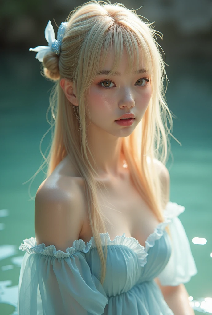 (((masterpiece))), ((best quality)), detailed, solo, 1girl,lingerie, stockings, seductive pose,(rain),breast curtainig breast)), (big cleavage), (big cuvy hips), (narrow waist )  (looking at viewer:2), absurdly long hair, long eyelashes, eyeshadow,  small face, big eyes,bare shoulders, high contrast,ultra-high-definition, outstanding details, 8K, Blush face, attractive collarbone, sexy shoulders, blushing cheeks, nikon z9, 30mm lens, sharp focused face, f/4, iso 200, shutter 1/, beauty light, medium shot, raw ,intricately detailed, award winning photograph, good contrast, high sharpness, facial symmetry, bokeh, ultra-detailed