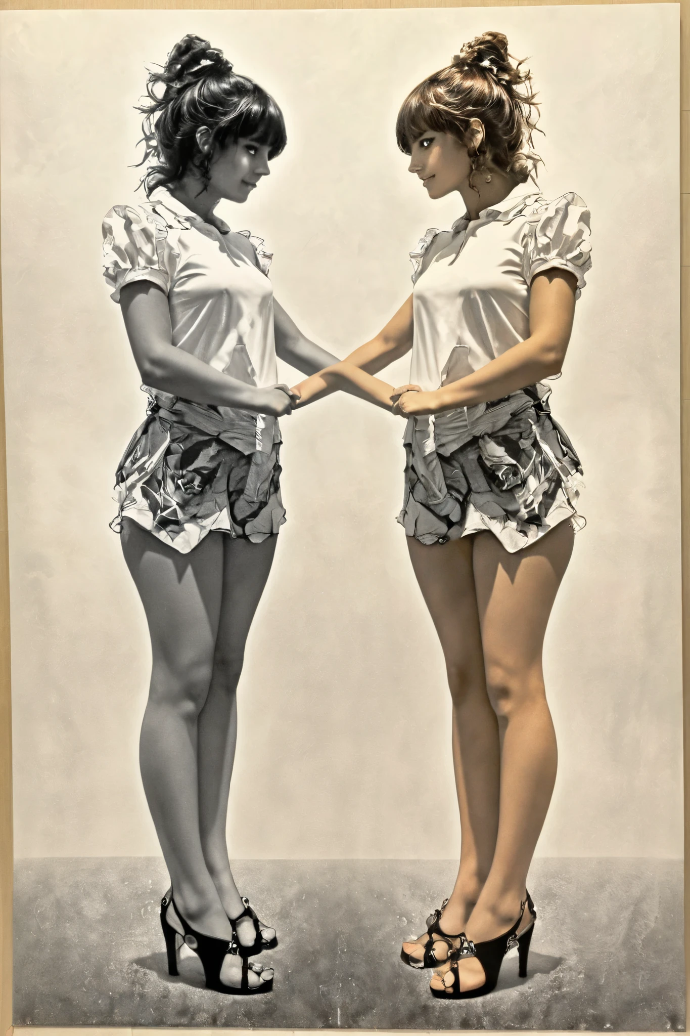  real/photograph/ high image quality/ Another World/ Fantastic/Two girls are standing facing each other/ Draw Angle/whole body/