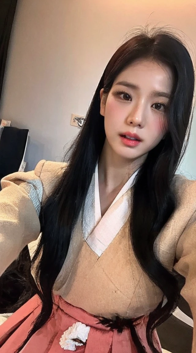 Full body selfie ,Korean woman's eyes , Korean woman's nose , Korean woman's face, huge boobs :1.2,Hanbok,Kim Ji Si 